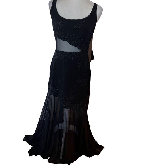 Tadashi shoji gorgeous sheer inset vintage full length gown embellished good con - Picture 1 of 5